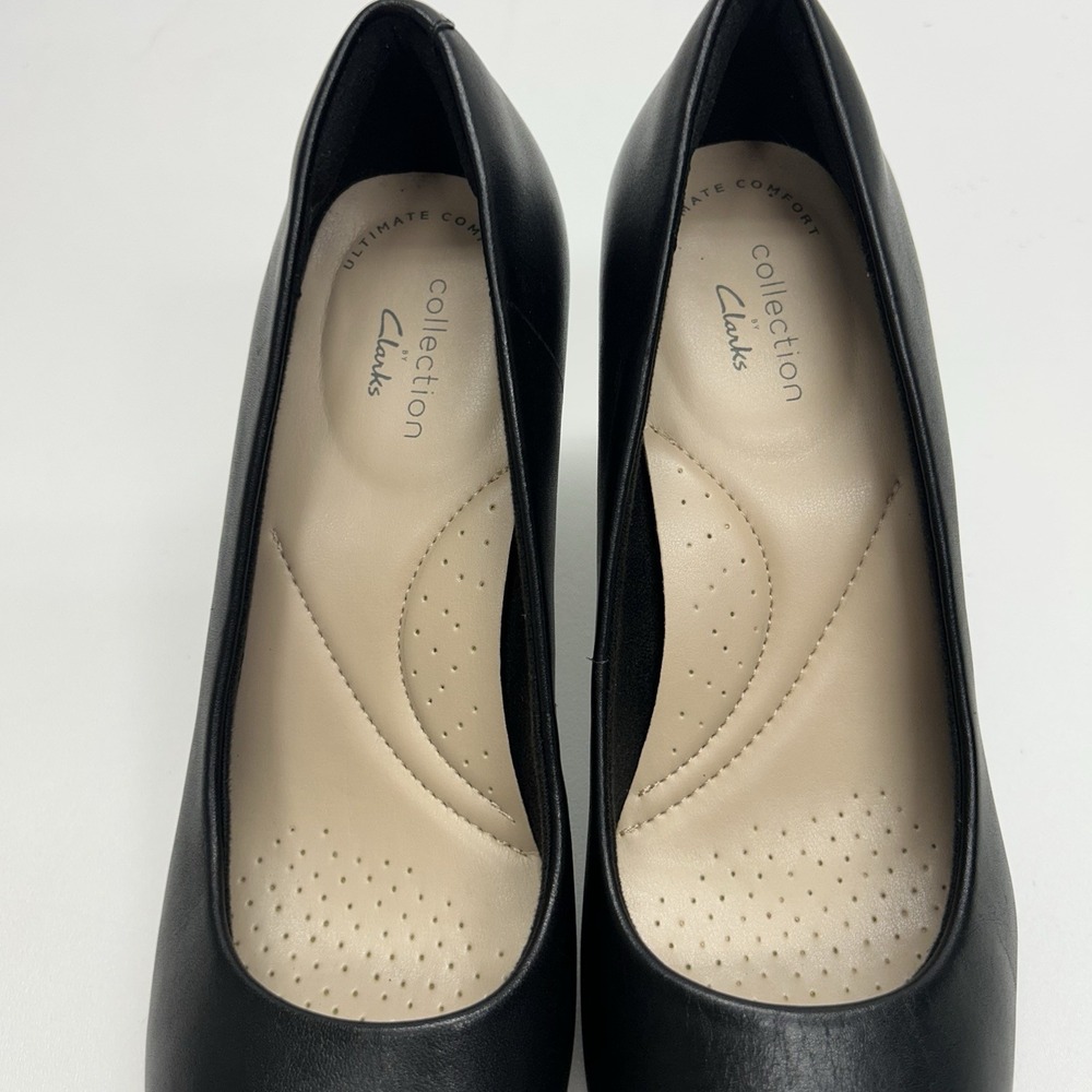 Clarks Ambyr Joy Black Leather Almond Toe Pumps Comfort Heels Work Office 6.5 M - Picture 13 of 15